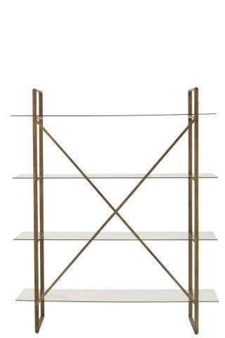 Étagère rectangulaire 4 niveaux TOTA en verre et métal or.